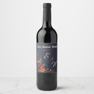 Étiquette Pour Bouteilles De Vin Mariage élégant gothique floral minimal monogramme