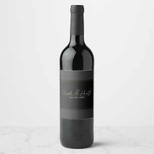 Étiquette Pour Bouteilles De Vin Mariage Élégant Minimal Moderne Gris Noir Or