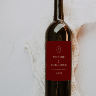 Étiquette Pour Bouteilles De Vin Mariage Élégant Monogramme Rouge Vin "Cheers"