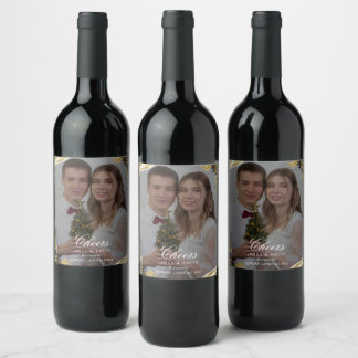 Étiquette Pour Bouteilles De Vin Mariage Élégant Noir & Or