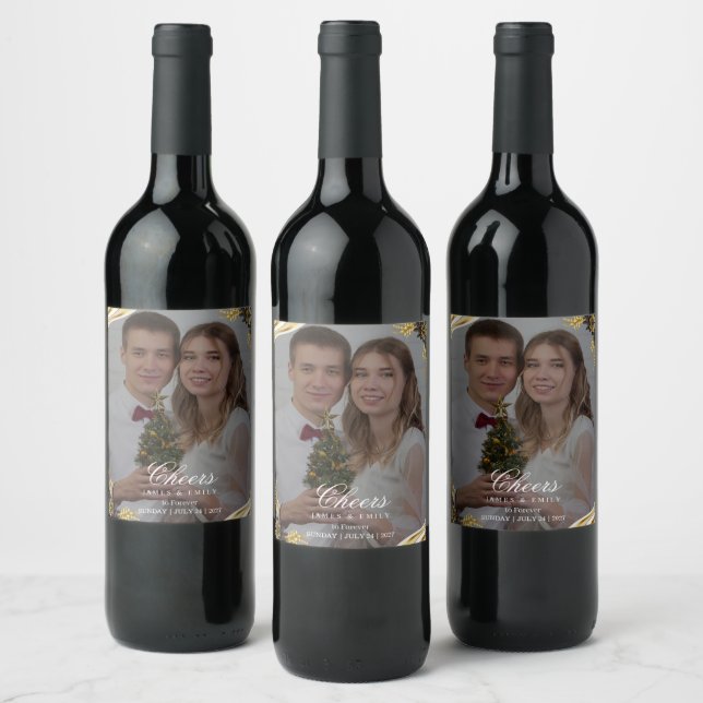 Étiquette Pour Bouteilles De Vin Mariage Élégant Noir & Or (Bouteilles)
