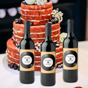 Étiquette Pour Bouteilles De Vin Mariage Élégant Rétro sur Vinyle Noir et Blanc