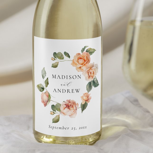 Étiquette Pour Bouteilles De Vin Mariage Élégant Rose Pêche (Créateur téléchargé)