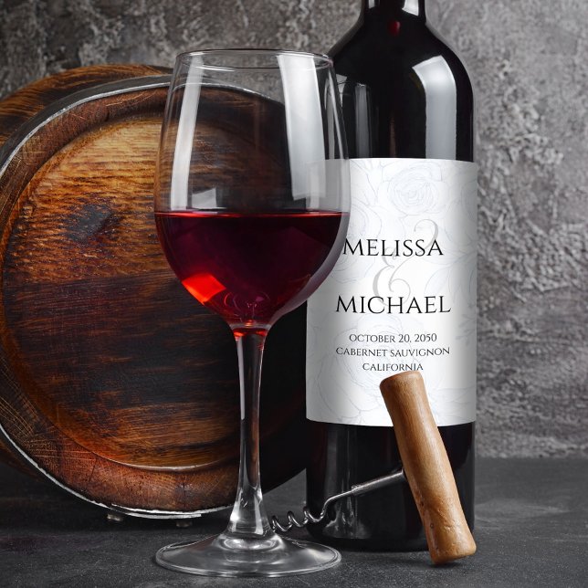 Étiquette Pour Bouteilles De Vin Mariage élégant Simple Bleu Flore Vert (Elegant blue floral party wine label. )