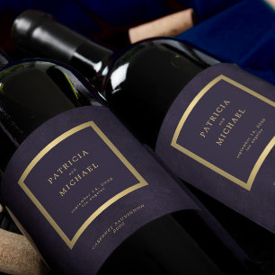 Étiquette Pour Bouteilles De Vin Mariage élégant violet foncé or personnalisé