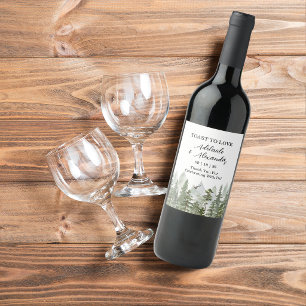 Étiquette Pour Bouteilles De Vin Mariage en forêt de bois vert