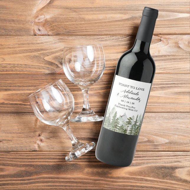Étiquette Pour Bouteilles De Vin Mariage en forêt de bois vert (Créateur téléchargé)