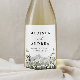 Étiquette Pour Bouteilles De Vin Mariage en Forêt de Conifères de Montagne Rustique