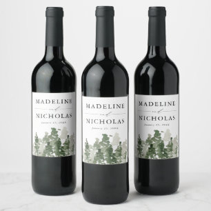 Étiquette Pour Bouteilles De Vin Mariage en Forêt de Pin Rustique