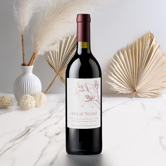 Étiquette Pour Bouteilles De Vin Mariage en plan rose Lily (Créateur téléchargé)