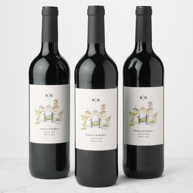 Étiquette Pour Bouteilles De Vin Mariage en Toscane (Bouteilles)