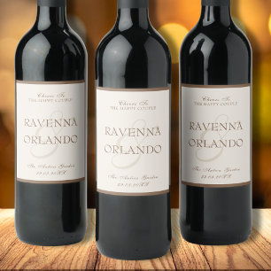 Étiquette Pour Bouteilles De Vin Mariage Esthétique Marron Moccha Argent Vieille Fo