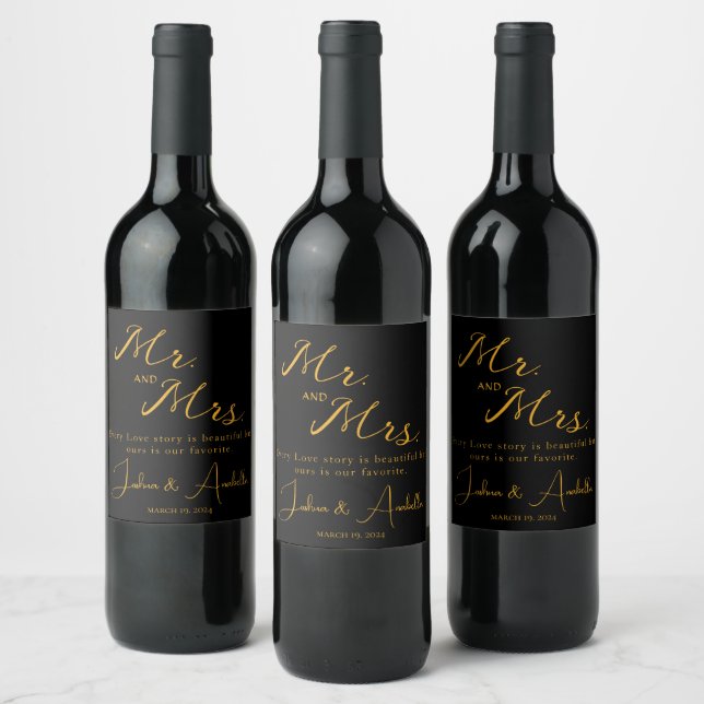 Étiquette Pour Bouteilles De Vin Mariage et devis noir et or (Bouteilles)