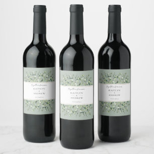 Étiquette Pour Bouteilles De Vin Mariage Éternel Vert Sauge Eucalyptus