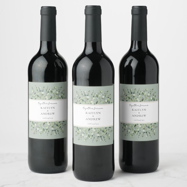 Étiquette Pour Bouteilles De Vin Mariage Éternel Vert Sauge Eucalyptus (Bouteilles)