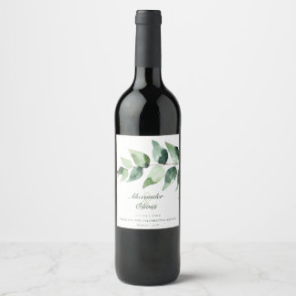 Étiquette Pour Bouteilles De Vin Mariage Eucalyptus Aquarelle | Blanc