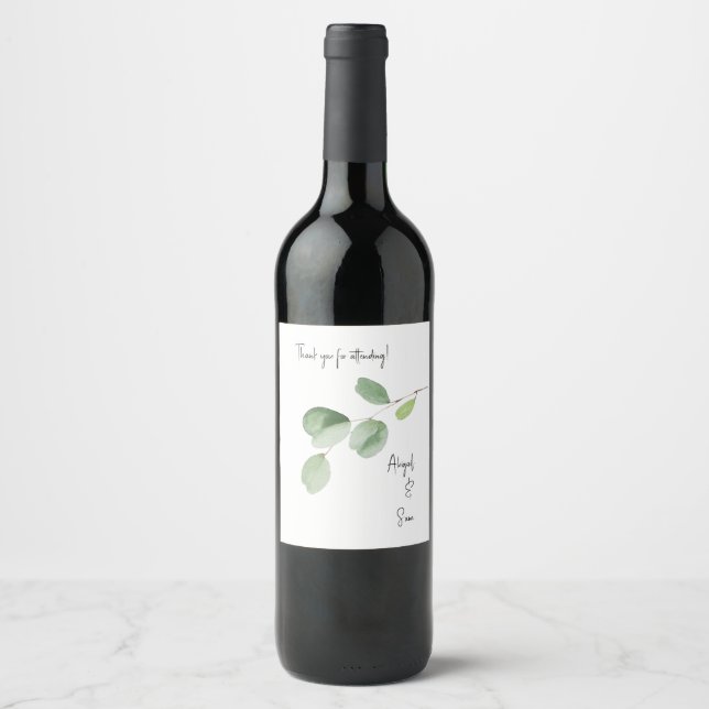 Étiquette Pour Bouteilles De Vin Mariage Eucalyptus personnalisé moderne (Devant)