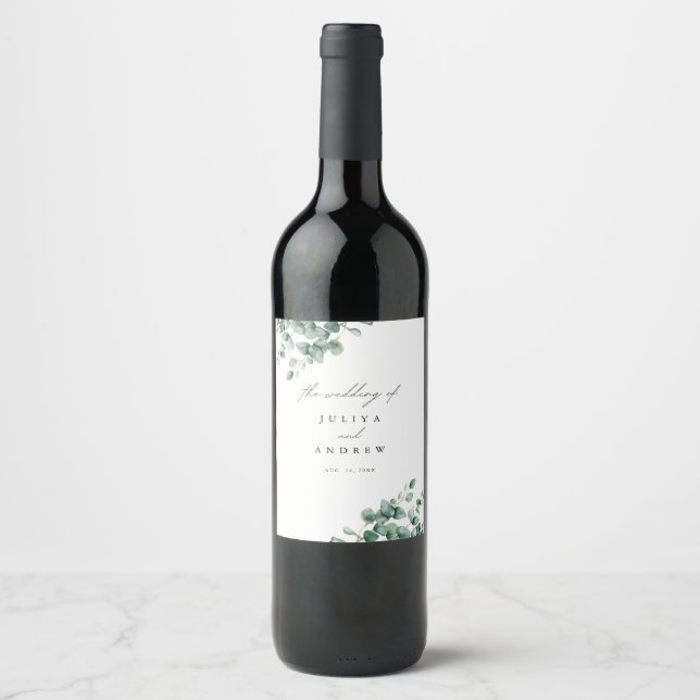 Étiquette Pour Bouteilles De Vin Mariage Eucalyptus vert (Devant)