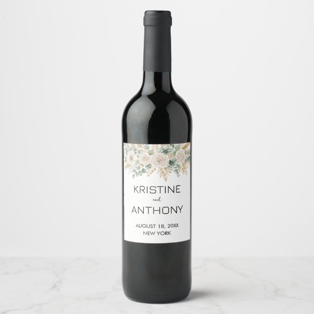 Étiquette Pour Bouteilles De Vin Mariage Éucalyptus Vert Sauge  (Devant)