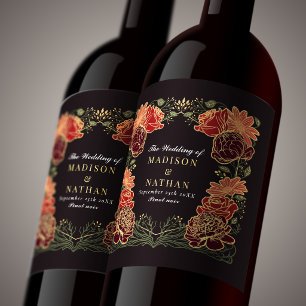 Étiquette Pour Bouteilles De Vin Mariage Fantastique Enchanté Fleurs Rouges