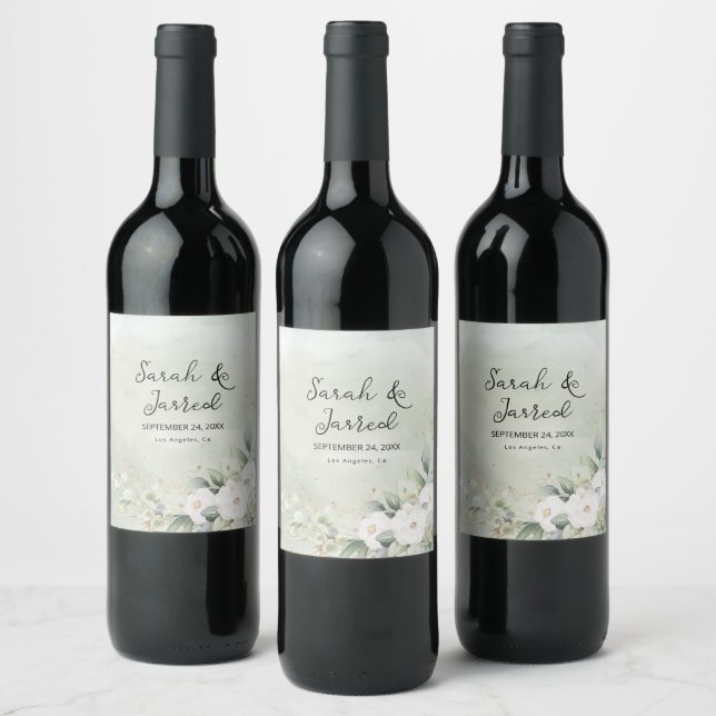 Étiquette Pour Bouteilles De Vin Mariage Feuille des Roses blanches (Bouteilles)