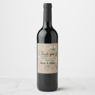 Étiquette Pour Bouteilles De Vin Mariage Feuille Merci  sur mesure Botanique Vert
