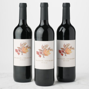 Étiquette Pour Bouteilles De Vin Mariage Fleur Bohème Moderne Rustique d'Automne
