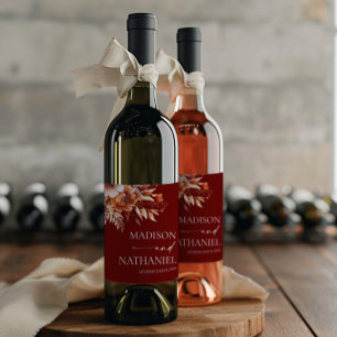 Étiquette Pour Bouteilles De Vin Mariage Fleur Florale Brun Bourgogne Rouillé