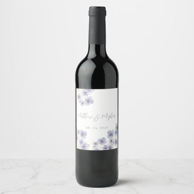 Étiquette Pour Bouteilles De Vin Mariage Fleur sauvage violet (Devant)