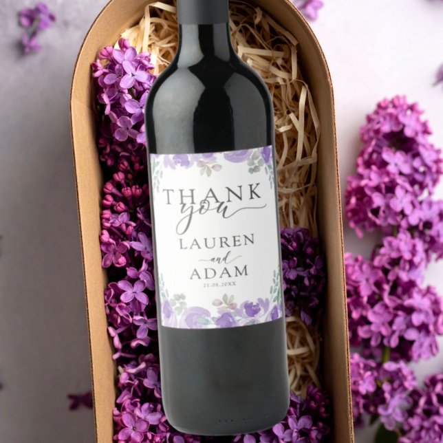 Étiquette Pour Bouteilles De Vin Mariage Fleuris Moderne Violet (Créateur téléchargé)
