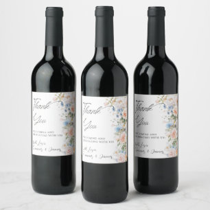 Étiquette Pour Bouteilles De Vin Mariage Fleurs Blanches Bleu Rosé de Réception de