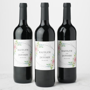 Étiquette Pour Bouteilles De Vin Mariage floral à huile géométrique chic