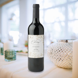 Étiquette Pour Bouteilles De Vin Mariage floral à revêtement or