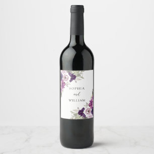 Étiquette Pour Bouteilles De Vin Mariage Floral Aquarelle Violet Engagement