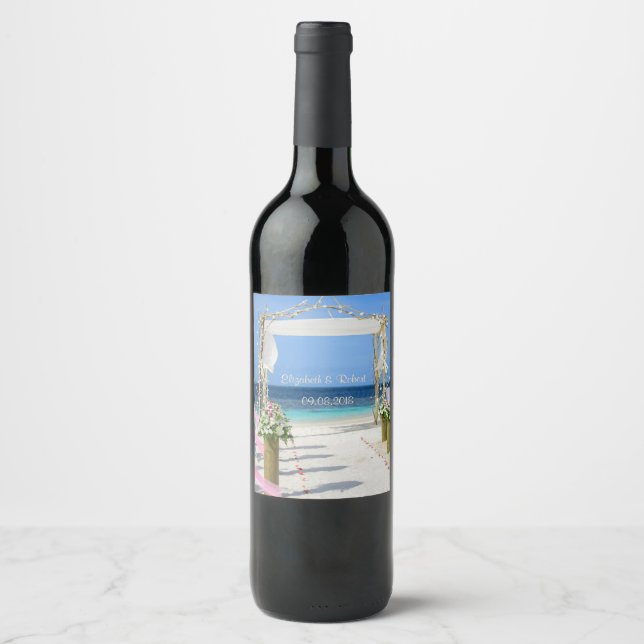 Étiquette Pour Bouteilles De Vin Mariage Floral Arbor de Plage (Devant)