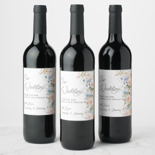 Étiquette Pour Bouteilles De Vin Mariage Floral Blanc Bleu Pastel Chic Démodé