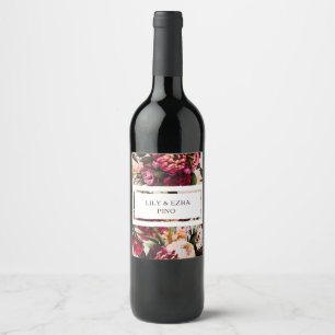 Étiquette Pour Bouteilles De Vin Mariage floral Bourgogne personnalisé