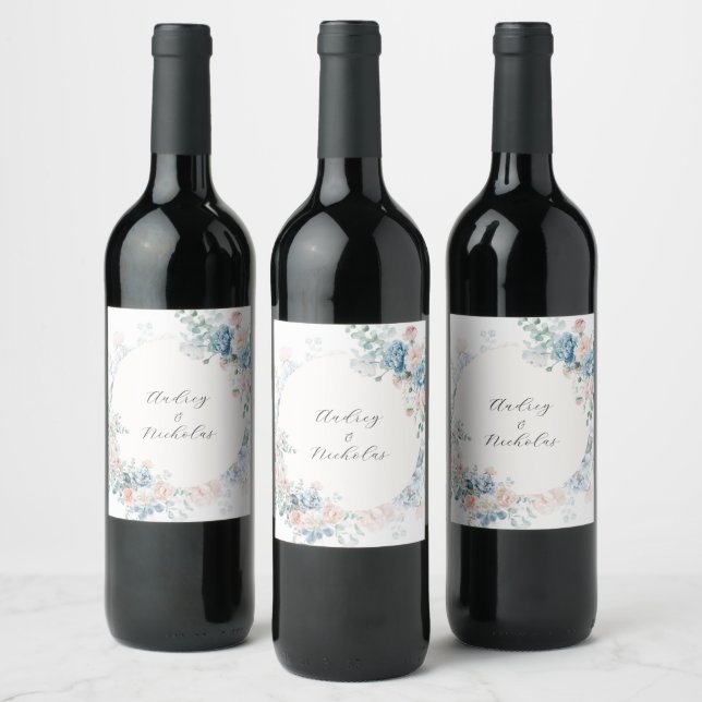 Étiquette Pour Bouteilles De Vin Mariage Floral Calligraphié (Bouteilles)