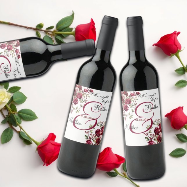 Étiquette Pour Bouteilles De Vin Mariage Floral de Bourgogne (Créateur téléchargé)