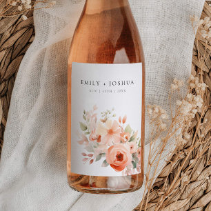 Étiquette Pour Bouteilles De Vin Mariage floral de Pêche Boho