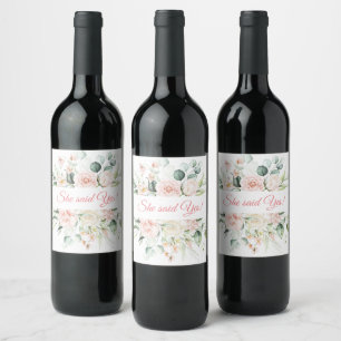Étiquette Pour Bouteilles De Vin Mariage Floral Elegant Pink Chic Elle a dit Oui