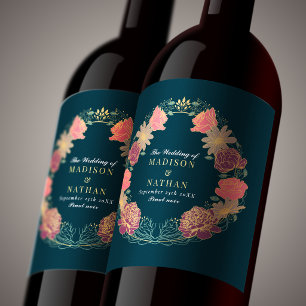 Étiquette Pour Bouteilles De Vin Mariage floral Fantastique Enchanté Rose et Violet