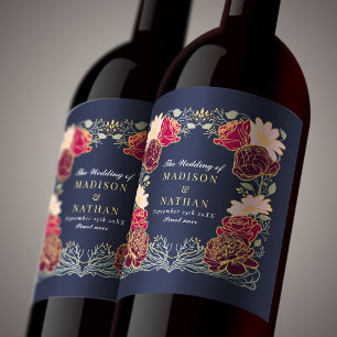 Étiquette Pour Bouteilles De Vin Mariage Floral Fantastique Enchanté Rouge & Rose