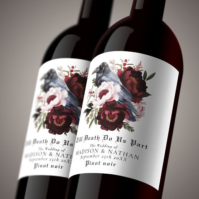 Étiquette Pour Bouteilles De Vin Mariage Floral Gothique Romantique au Lavis de Cor (Créateur téléchargé)