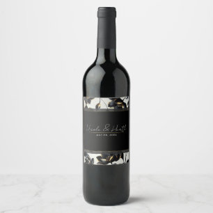 Étiquette Pour Bouteilles De Vin Mariage Floral Greige Noir & Or