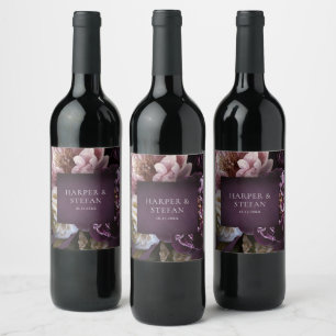 Étiquette Pour Bouteilles De Vin Mariage Floral Maximaliste Violet Élégant