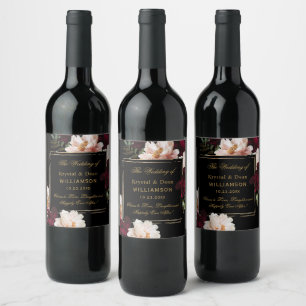 Étiquette Pour Bouteilles De Vin Mariage floral noir noir foncé Moody Bourgogne