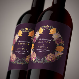 Étiquette Pour Bouteilles De Vin Mariage Floral Orange Violet Enchanté Fantastique
