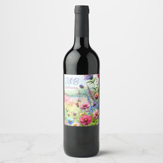 Étiquette Pour Bouteilles De Vin Mariage floral personnalisé (Devant)