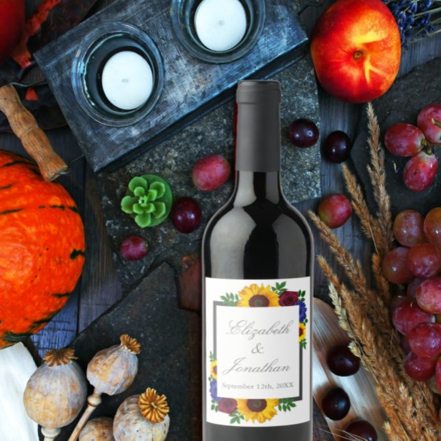 Étiquette Pour Bouteilles De Vin Mariage floral Rose de tournesol (Créateur téléchargé)